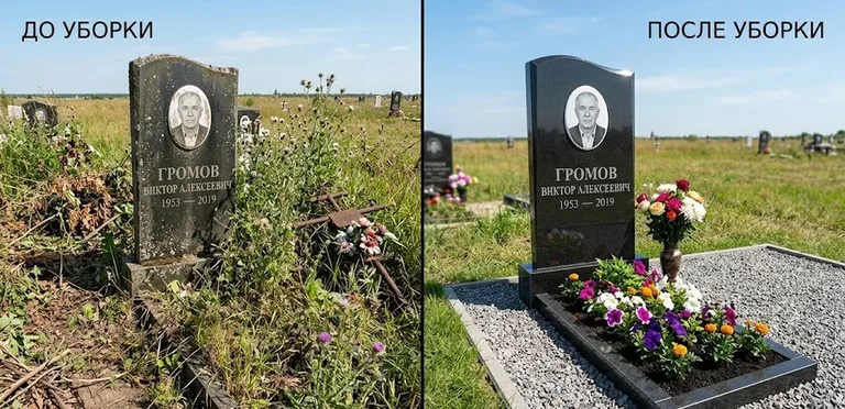 Уборка участка с обелиском до и после в Сочи