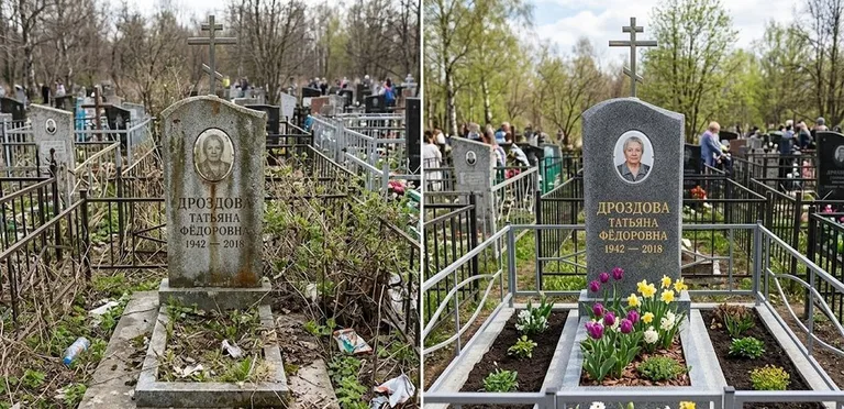 Диптих №4: свежепокрашенная серебром оградка и отмытый красный гранит — до и после в Сочи