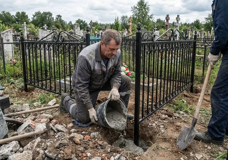 Установка ограды бетонированием ножек в грунт в Сочи