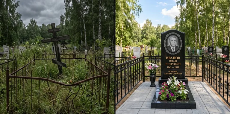 Благоустройство могилы до и после установки памятника в Сочи