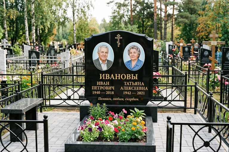 Двойной памятник с оградой и благоустройством в Сочи