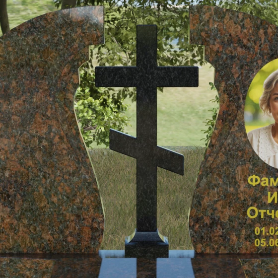 Православный гранитный памятник с восьмиконечным крестом, гранит Дымовский