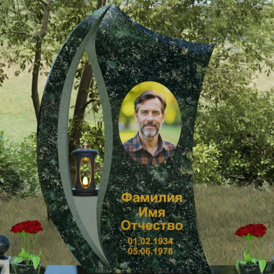 Гранитный памятник с каплевидным отверстием, гранит Балтик грин