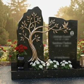 Элитный гранитный с металлом памятник на двоих - ПН234