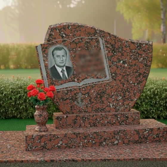Гранитный мемориал в виде раскрытой книги, гранит Дымовский