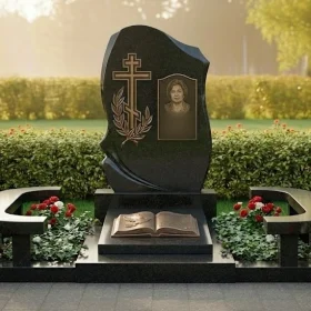 Православный Гранитный памятник с крестом, мемориал - ПН378