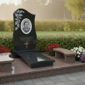 Элитный Гранитный вертикальный памятник с крестом - ПН387