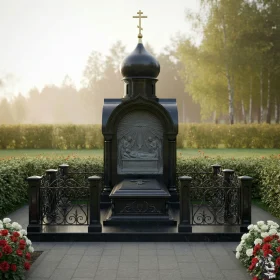 Гранитный православный вертикальный мемориальный комплекс - ПН531