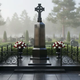 Элитный вертикальный гранитный памятник - ПН677