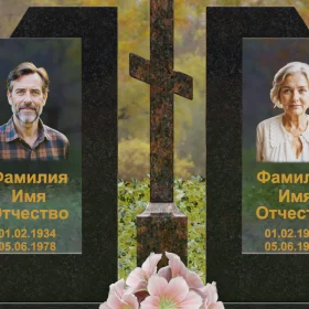 Горизонтальный памятник из гранита со стеклом - П246