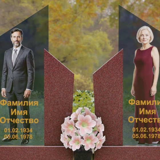 Памятник с вертикальными обелисками и V-образным вырезом, гранит Лезниковский