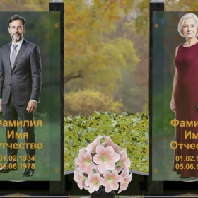 Вертикальный памятник из гранита со стеклом - П253