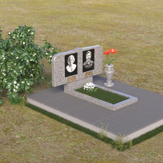 Фигурный монумент с гравировкой мака, гранит Мансуровский, вид 2