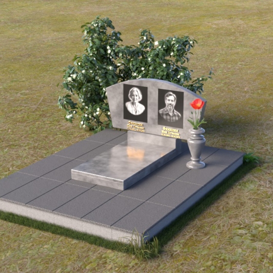 Горизонтальный памятник-полуарка из гранита, мрамор Тассос