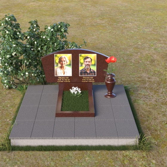 Горизонтальный памятник-полуарка из гранита, гранит Лезниковский, вид 3