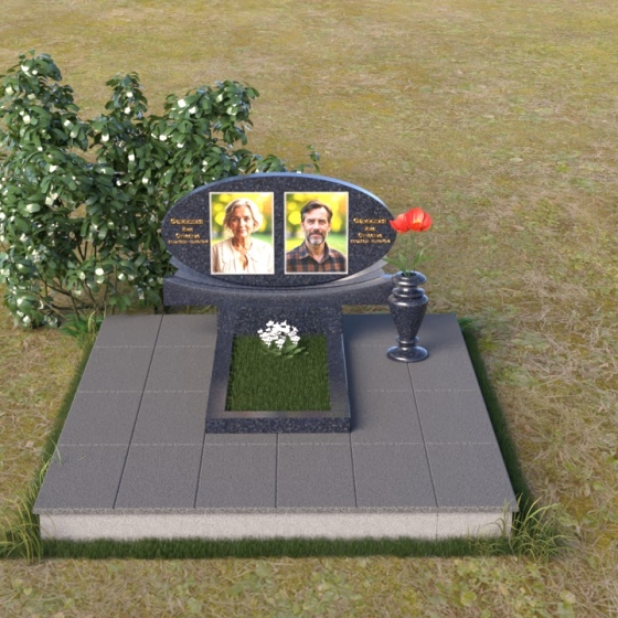 Гранитный овальный памятник с постаментом, гранит Блю Перл, вид 3
