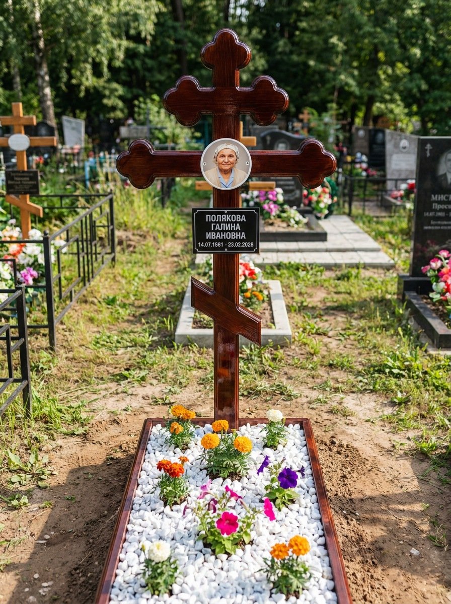 Портрет на памятнике в Сочи — Цветной портрет на овале 130×180 мм — на деревянный крест